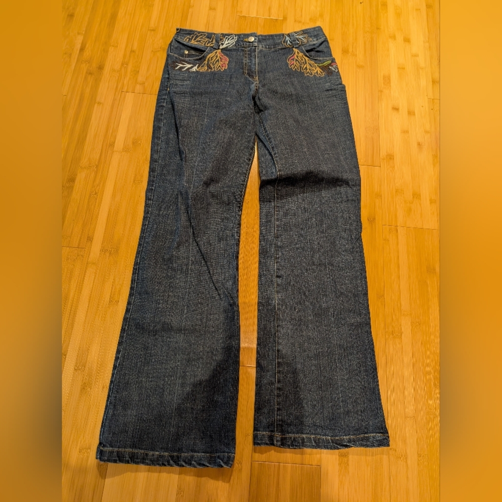 Oilily Denim Flare Jeans with Vibrant Embroidery